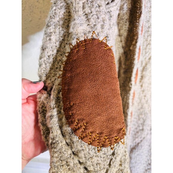 Pol M Cozy Cable Knit Hooded Long Cardigan Duster With Elbow Patches - Picture 5 of 10